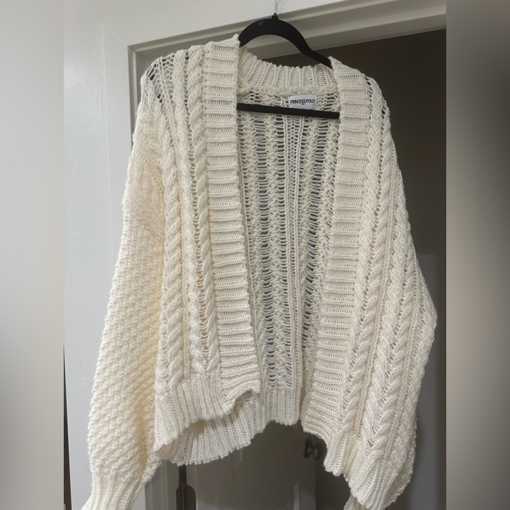 Princess Polly Cream Abner Cable Knit Cardigan